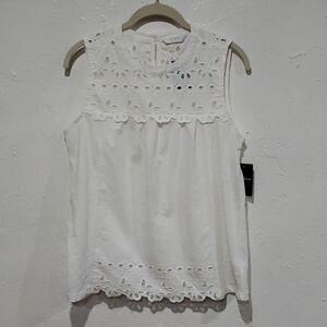 Lucky Brand All White Sleeveless Eyelet Top Size S